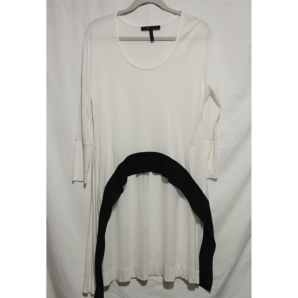 BCBGMAXAZRIA Tunic Dress Long Sleeve White Black Colorblock XXS